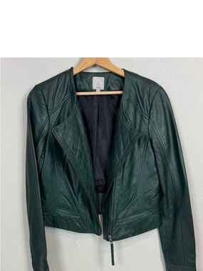 Nordstrom Halogen Quilted Green Leather Moto Jacket M